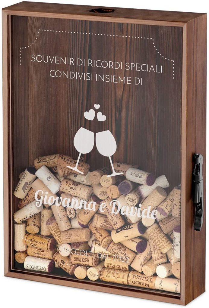 raccogli tappi in legno con scritta personalizzabile