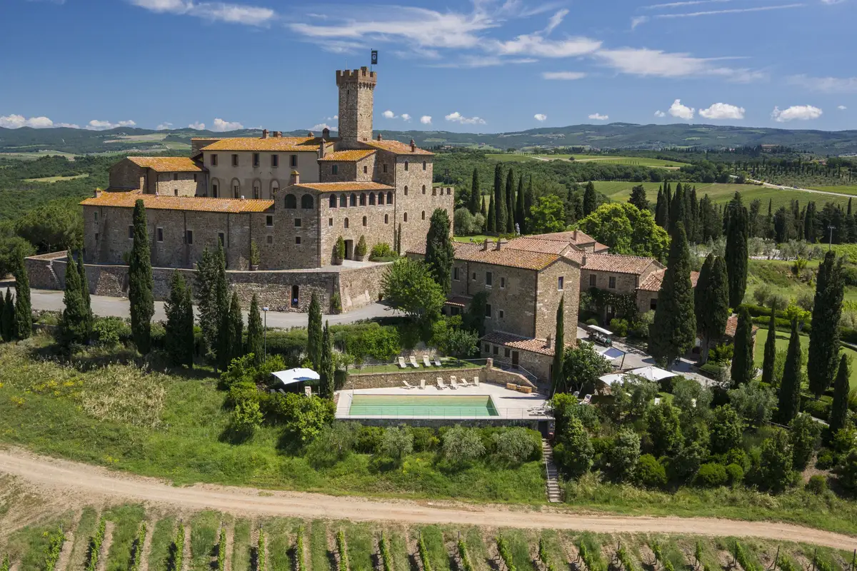 Castello Banfi seen across its Montalcino vineyards