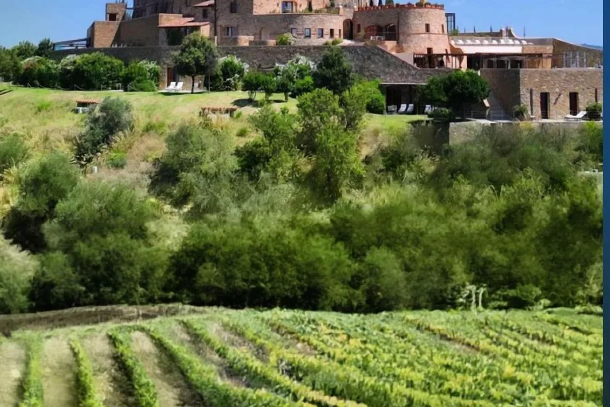 Castello di Velona above the vineyards at Castelnuovo dell Abate