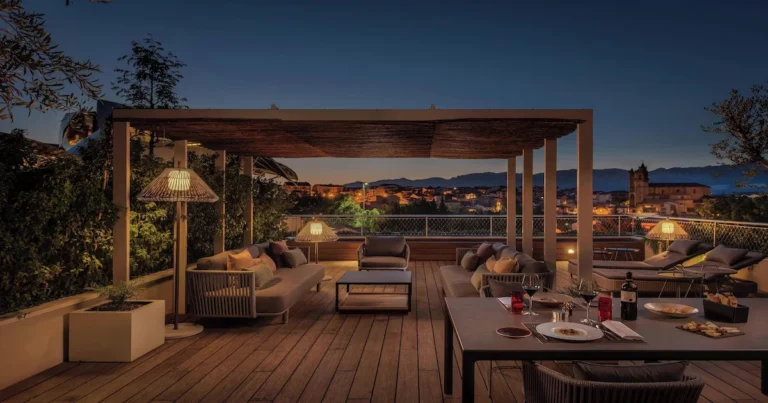 Sunset view from one of the Bodegas With Rooms in Rioja at Hotel Marques de Riscal in Elciego