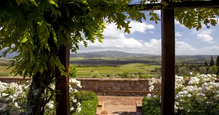 One of the Montalcino estates with rooms, view from Castello Banfi